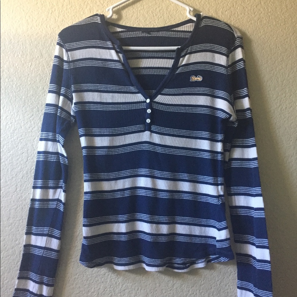 Striped Long-Sleeve Button Henley Shirt